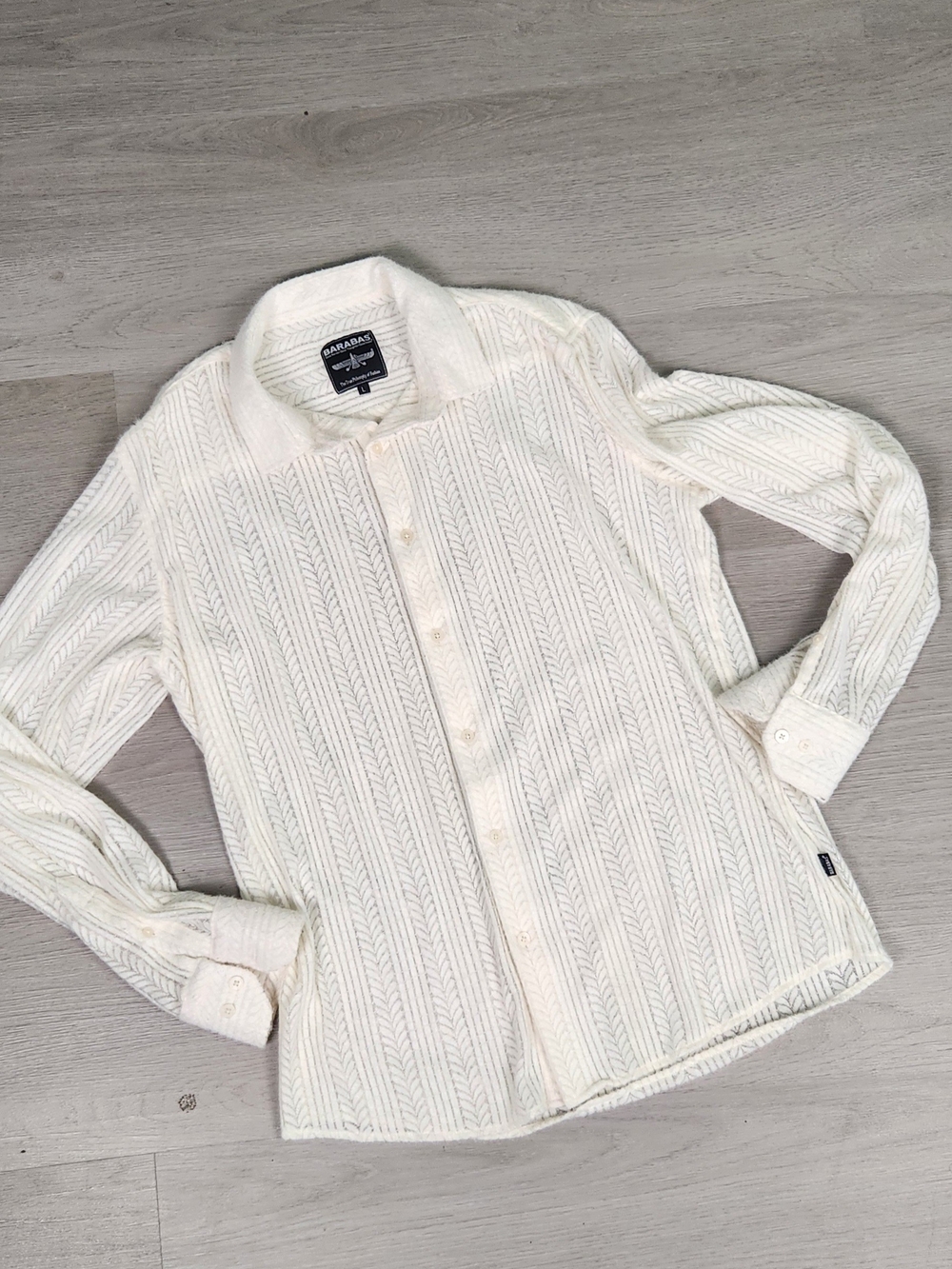 Men's Ivory Cable Knit Button-Up Shirt